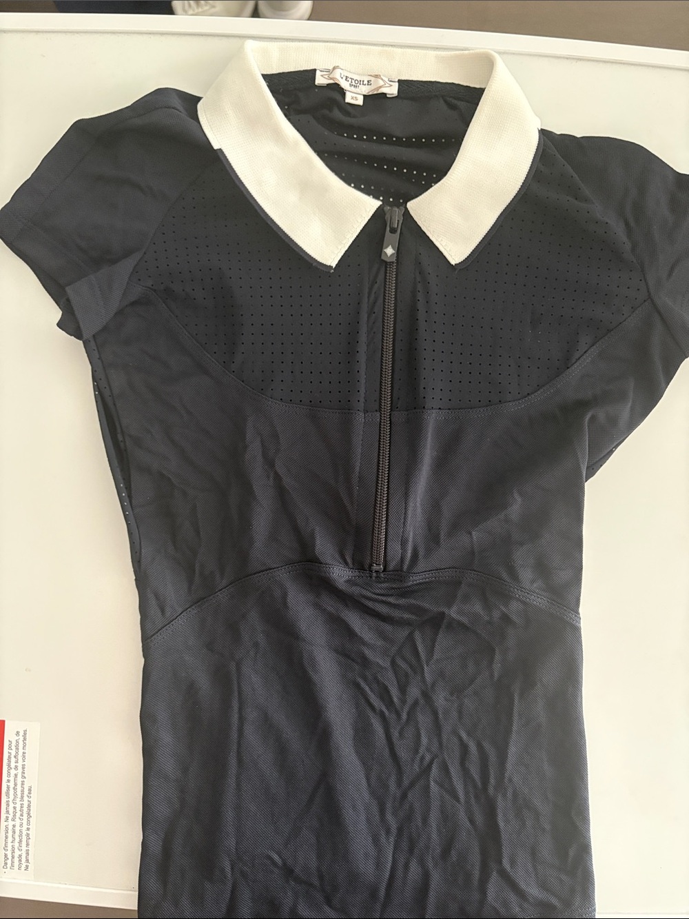 Navy Zip-Front Polo Tee with White Contrast Collar
